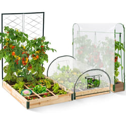 Kit complet 3 bacs modulables carrés potager et serre à tomates + treillis + housse