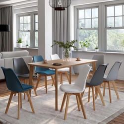 IDMARKET Lot de 8 chaises de salle à manger SARA scandinaves blanc x2 gris clair x2 gris foncé x2 bleu canard x2