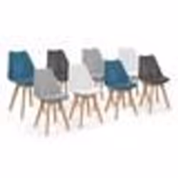 IDMARKET Lot de 8 chaises scandinaves SARA mix color blanc x2 gris clair x2 gris foncé x2 bleu canard x2