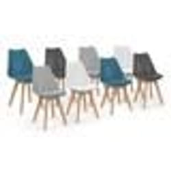 IDMARKET Lot de 8 chaises scandinaves SARA mix color blanc x2 gris clair x2 gris foncé x2 bleu canard x2