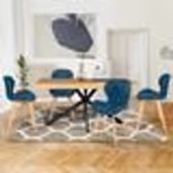 IDMARKET Lot de 4 chaises ROBINE en tissu bleu canard pour salle à manger