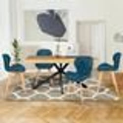 IDMARKET Lot de 4 chaises ROBINE en tissu bleu canard pour salle à manger
