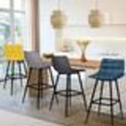 IDMARKET Lot de 4 tabourets de bar MADY en velours mix color bleu gris clair gris foncé jaune