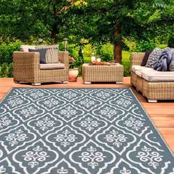 IDMARKET Tapis extérieur TUNIS gris et blanc 180 x 280 CM
