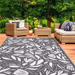 IDMARKET Tapis extérieur FLOWER gris et blanc 180 x 280 CM