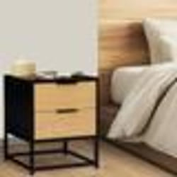 IDMARKET Lot de 2 tables de chevet NEVADA 2 tiroirs noir et bois design industriel