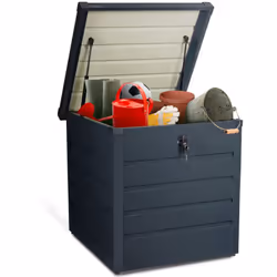 Ne cherchez plus où entreposer vos accessoires extérieurs ! Offrez-vous ce coffre de rangement en métal verrouillable gris an ...