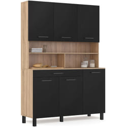 Idmarket - Buffet de cuisine 120 cm cina 6 portes + tiroir façon hêtre et noir