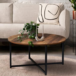 IDMARKET Table basse ronde HAWKINS 80 cm bois foncé design industriel
