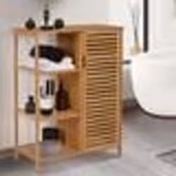 IDMARKET Meuble de rangement bambou BEA salle de bain 3 étagères avec placard