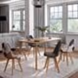 IDMARKET Lot de 6 chaises scandinaves SARA gris foncé x2 gris clair x2 et patchworks marron x2