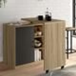 IDMARKET Ilot rotatif POLO meuble de bar pivotant 2 en 1 imitation hêtre porte noire