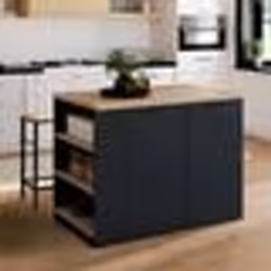 IDMARKET Ilot central TIBO 120 cm bois noir avec plan de travail façon hêtre