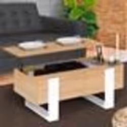 IDMARKET Table basse plateau relevable rectangulaire PHOENIX bois et blanc