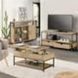 IDMARKET Ensemble meubles de salon buffet table basse relevable et meuble TV DETROIT design industriel