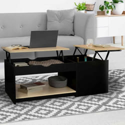 IDMARKET Table basse 2 plateaux relevables rectangulaire ELEA avec coffre bois noir et façon hêtre