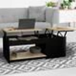 IDMARKET Table basse 2 plateaux relevables rectangulaire EYLA avec coffre bois noir et façon hêtre