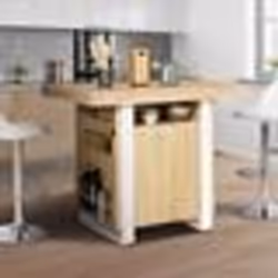 IDMARKET Ilot central PHOENIX 110 cm bois et blanc avec rangements