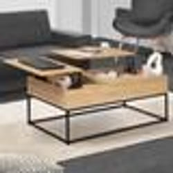 IDMARKET Table basse 2 plateaux relevables rectangulaire DETROIT design industriel