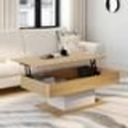 IDMARKET Table basse plateau relevable rectangulaire EDEN bois et blanc