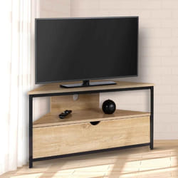ID MARKET meuble tv dangle DETROIT 1 porte et 1 tiroir 100 cm bois clair à poser