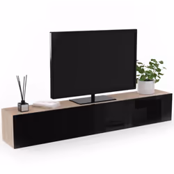 Description générale Le meuble TV suspendu ELIO en bois et noir est la solution idéale pour allier style et praticité dans vo ...