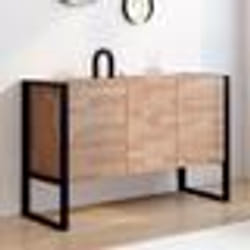 IDMARKET Buffet surélevé 110 cm OTTAWA 3 portes bois et noir design industriel