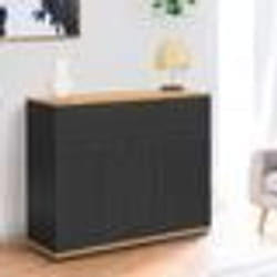 IDMARKET Buffet 100 cm VITO 3 portes et 1 tiroir noir et plateau bois
