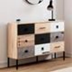 IDMARKET Buffet 3 portes 3 tiroirs 110 cm SACRAMENTO design industriel
