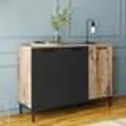 IDMARKET Buffet 110 cm OAKLAND 3 portes bois et noir design industriel