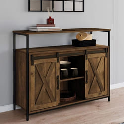 IDMARKET Buffet 2 portes grange coulissantes 100 cm MONTREAL bois effet vieilli design industriel