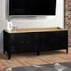 IDMARKET Buffet bas 140 cm ESTER 4 portes métal noir et plateau bois design industriel