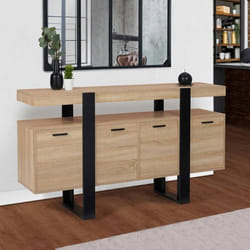 ID MARKET buffet PHOENIX 4 portes 160 cm Loft bois et noir