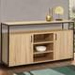 IDMARKET Buffet 2 portes et 3 étagères 140 cm DETROIT design industriel