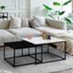 IDMARKET Lot de 2 tables basses gigognes ALASKA carrées 60/70 effet marbre et noir pieds métal
