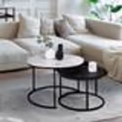 IDMARKET Lot de 2 tables basses gigognes ALASKA rondes 54/70 effet marbre et noir pieds métal