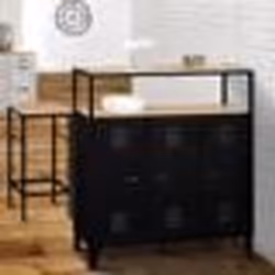 IDMARKET Meuble de bar buffet ESTER 3 portes métal noir et plateau bois façon hêtre
