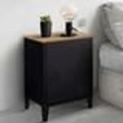 IDMARKET Table de chevet ESTER 1 porte métal noir plateau façon hêtre design industriel