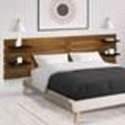 IDMARKET Tête de lit suspendue 5 larges lattes NINA 240 cm bois vieilli et étagères noires