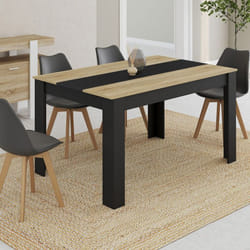 IDMARKET Table à manger rectangle GEORGIA 6 personnes noire et imitation hêtre 140 x 80 cm