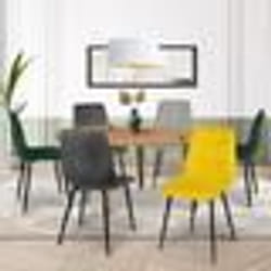 IDMARKET Lot de 6 chaises MILA en velours mix color vert x2 gris foncé x2 gris clair jaune