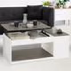 IDMARKET Table basse plateau relevable rectangulaire ELEA avec coffre bois blanc et effet béton