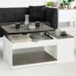 IDMARKET Table basse plateau relevable rectangulaire ELEA avec coffre bois blanc et effet béton