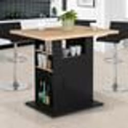 IDMARKET Ilot central UGO 110 cm bois noir et imitation hêtre avec rangements