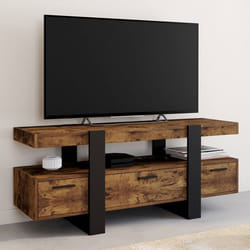 ID MARKET meuble tv PHOENIX 3 tiroirs 116 cm bois foncé à poser