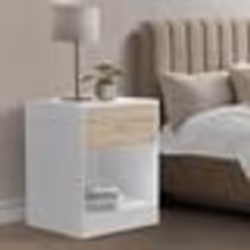IDMARKET Lot de 2 tables de chevet OLGA 1 tiroir avec niche bois blanc et façon hêtre