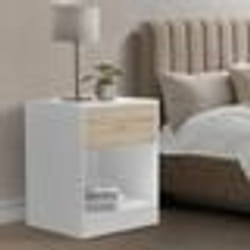 IDMARKET Lot de 2 tables de chevet OLGA 1 tiroir avec niche bois blanc et façon hêtre