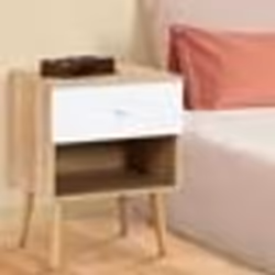 IDMARKET Lot de 2 tables de chevet EMMIE scandinaves 1 tiroir avec niche hêtre et blanc