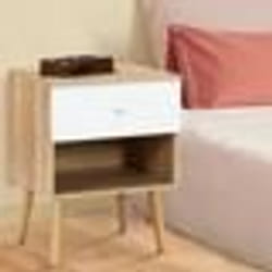 IDMARKET Lot de 2 tables de chevet EMMIE scandinaves 1 tiroir avec niche hêtre et blanc