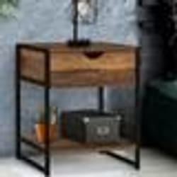 IDMARKET Lot de 2 tables de chevet HAWKINS 1 tiroir avec tablette bois foncé design industriel
